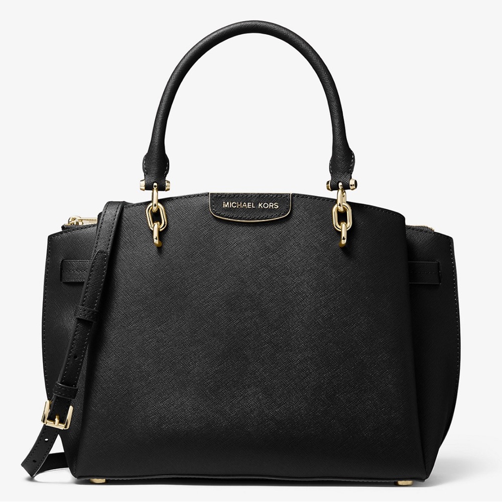 MICHAEL Michael Kors Rochelle Saffiano Leather Satchel - Black